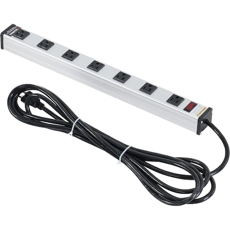 Global Industrial Power Strip, SJT, 5-15R, 15 ft., Silver 500883